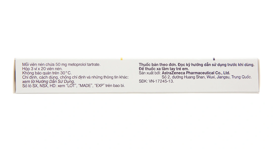 Betaloc 50mg Tablet trị tăng huyết áp, đau thắt ngực và loạn nhịp tim (3 vỉ x 20 viên) - 3