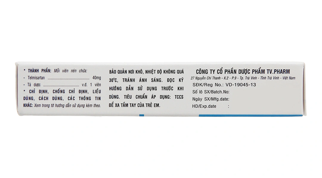Telmisartan TV.Pharm 40mg trị tăng huyết áp nguyên phát (3 vỉ x 10 viên) - 7