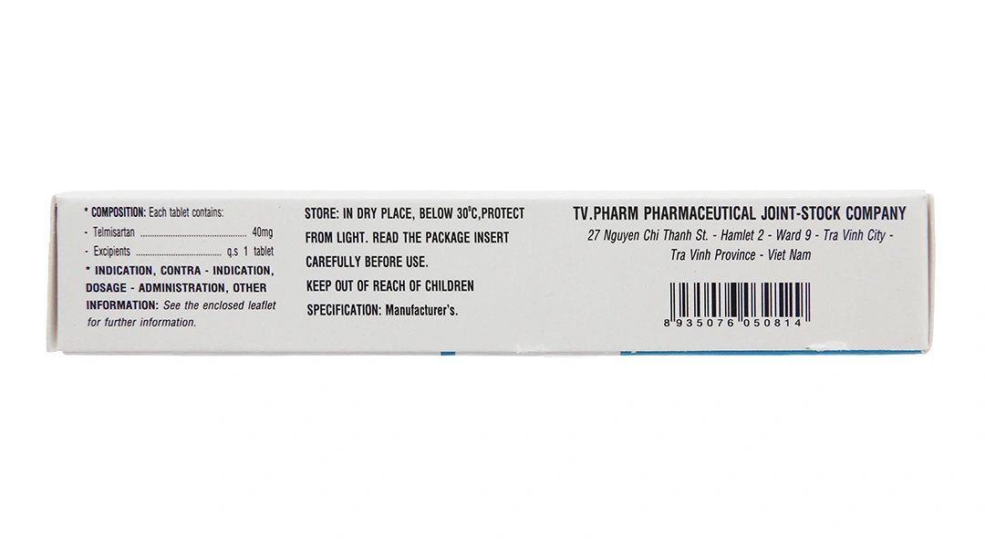 Telmisartan TV.Pharm 40mg trị tăng huyết áp nguyên phát (3 vỉ x 10 viên) - 8