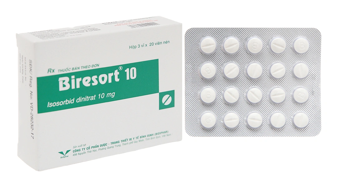 Biresort 10 trị đau thắt ngực, suy tim (3 vỉ x 20 viên) - 