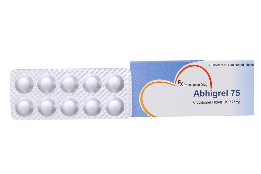 Abhigrel 75 phòng và trị huyết khối (3 vỉ x 10 viên) - 