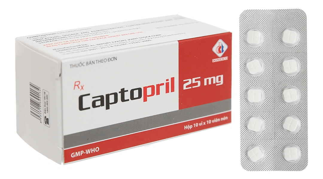 Captopril Domesco 25mg trị tăng huyết áp, suy tim (10 vỉ x 10 viên) - 