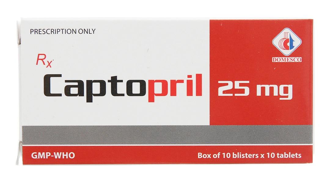 Captopril Domesco 25mg trị tăng huyết áp, suy tim (10 vỉ x 10 viên) - 1