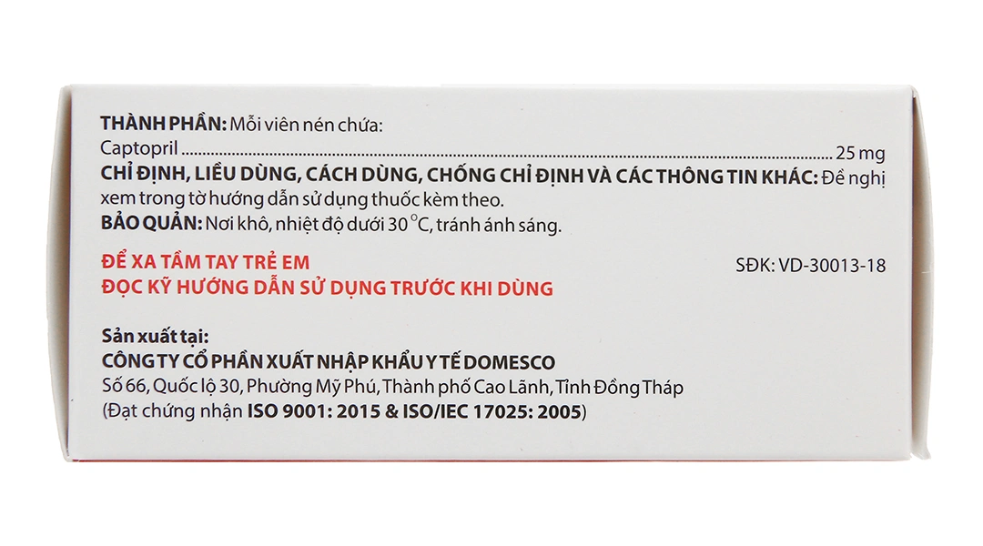Captopril Domesco 25mg trị tăng huyết áp, suy tim (10 vỉ x 10 viên) - 3