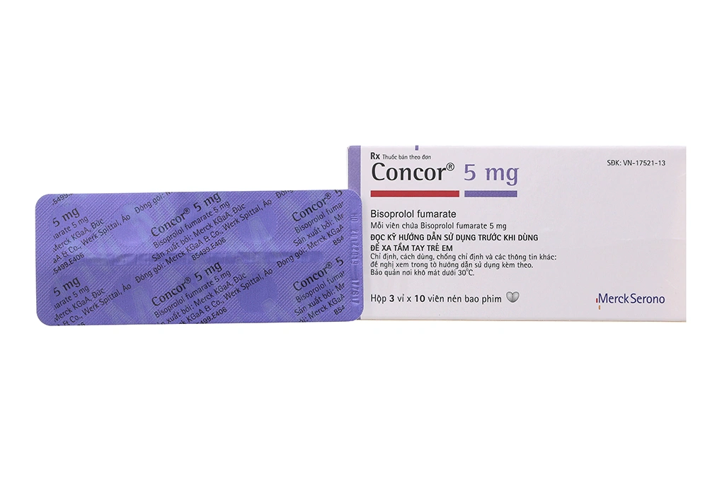 Concor 5mg trị tăng huyết áp, đau thắt ngực, suy tim mãn tính (3 vỉ x 10 viên) - 1