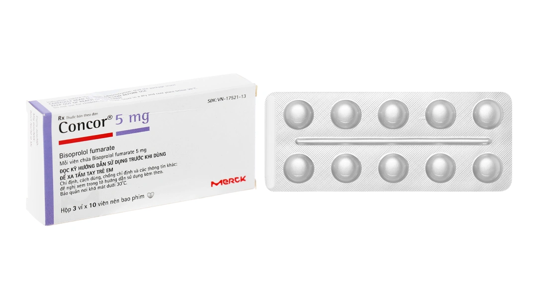 Concor 5mg trị tăng huyết áp, đau thắt ngực, suy tim mãn tính (3 vỉ x 10 viên) - 