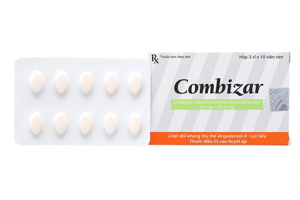 Combizar 50mg/12.5mg trị tăng huyết áp (3 vỉ x 10 viên) - 