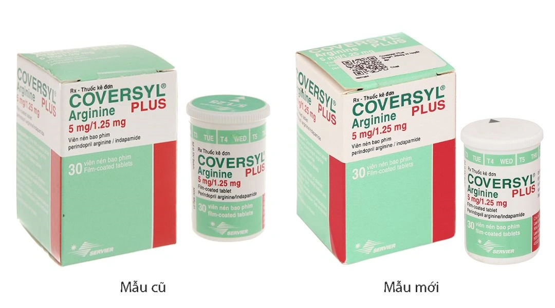 Coversyl Plus 5mg/1.25mg điều trị tăng huyết áp nguyên phát lọ 30 viên - 