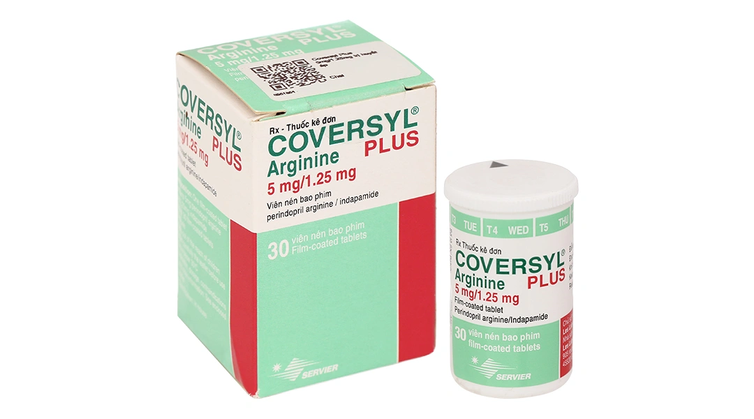 Coversyl Plus 5mg/1.25mg điều trị tăng huyết áp nguyên phát lọ 30 viên - 1