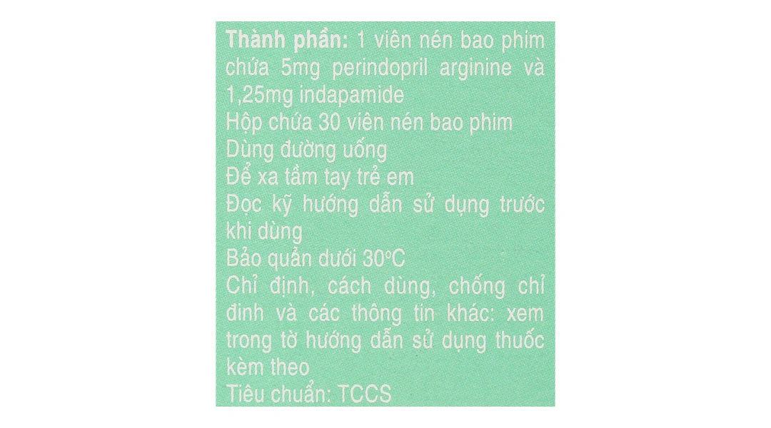 Coversyl Plus 5mg/1.25mg điều trị tăng huyết áp nguyên phát lọ 30 viên - 5