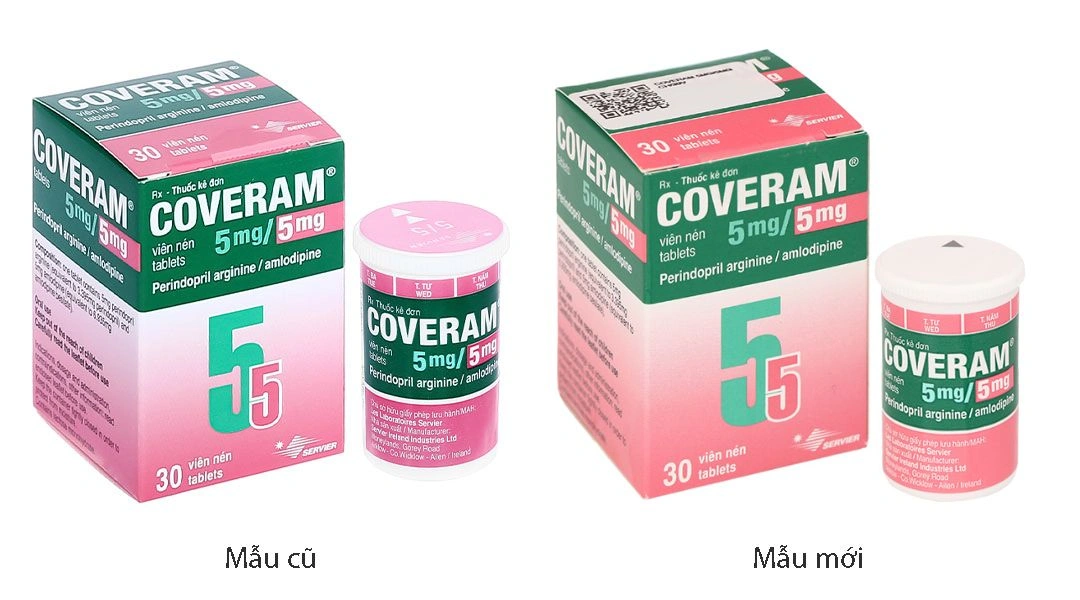 Coveram 5mg/5mg trị tăng huyết áp, mạch vành lọ 30 viên - 
