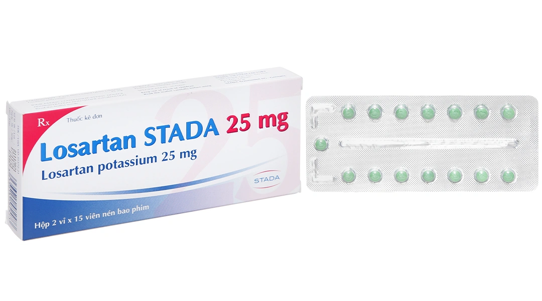 Losartan Stada 25mg trị tăng huyết áp (2 vỉ x 15 viên) - 