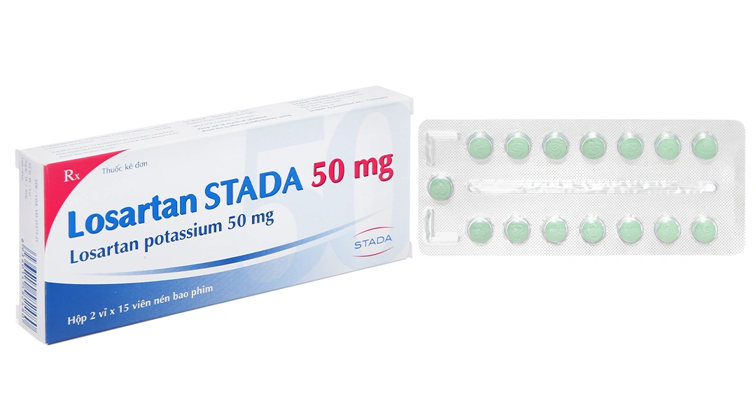 Losartan Stada 50mg trị tăng huyết áp, suy tim (2 vỉ x 15 viên) - 