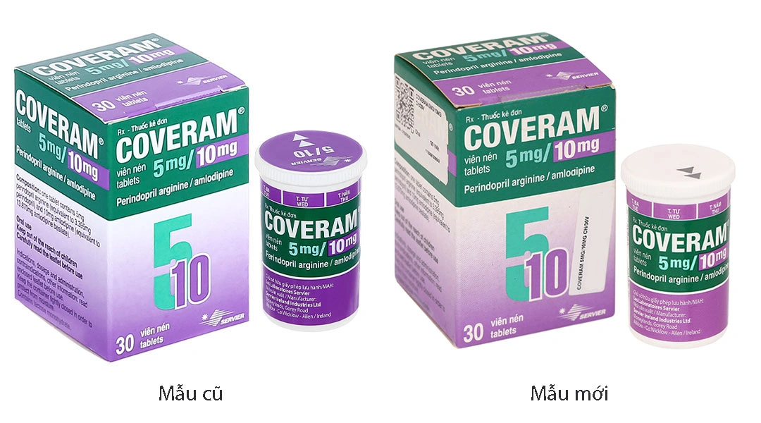 Coveram 5mg/10mg trị tăng huyết áp, mạch vành hộp 30 viên - 