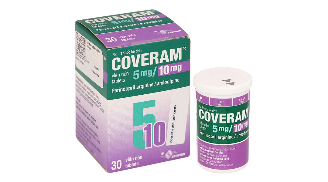 Coveram 5mg/10mg trị tăng huyết áp, mạch vành hộp 30 viên - 1