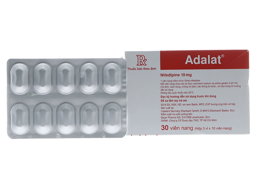 Adalat 10mg trị tăng huyết áp, đau thắt ngực (3 vỉ x 10 viên) - 