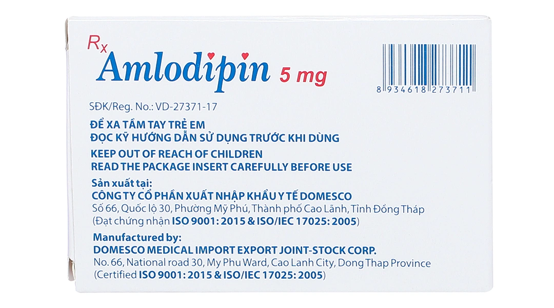 Amlodipin Domesco 5mg trị tăng huyết áp, đau thắt ngực (3 vỉ x 10 viên) - 1