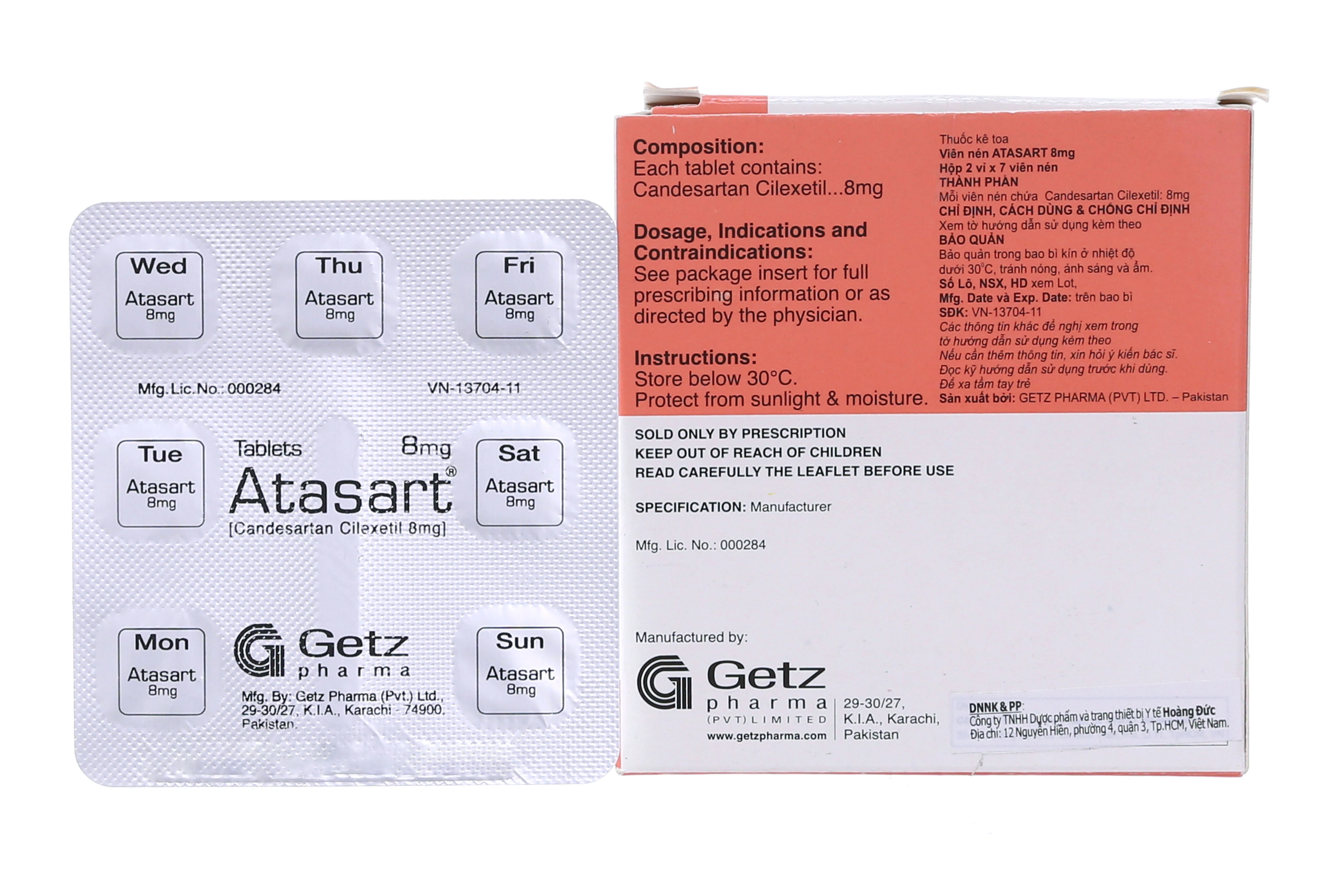 Atasart Tablets 8mg điều trị tăng huyết áp (2 vỉ x 7 viên) - 4