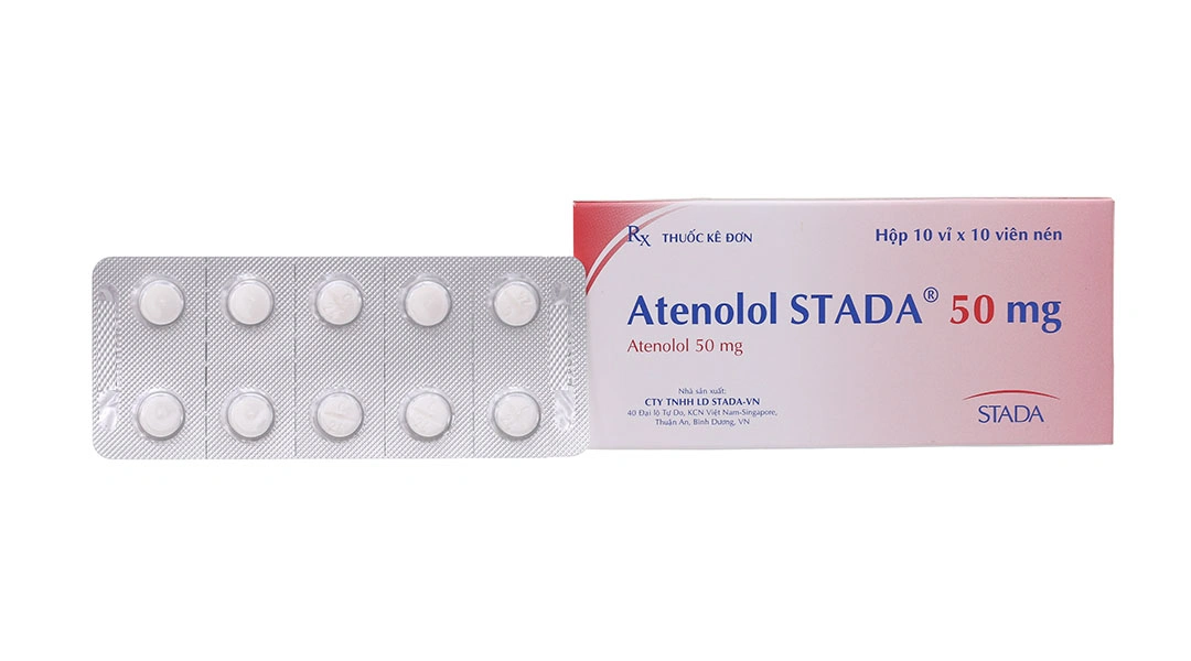 Atenolol Stada 50mg trị tăng huyết áp, đau thắt ngực (10 vỉ x 10 viên) - 