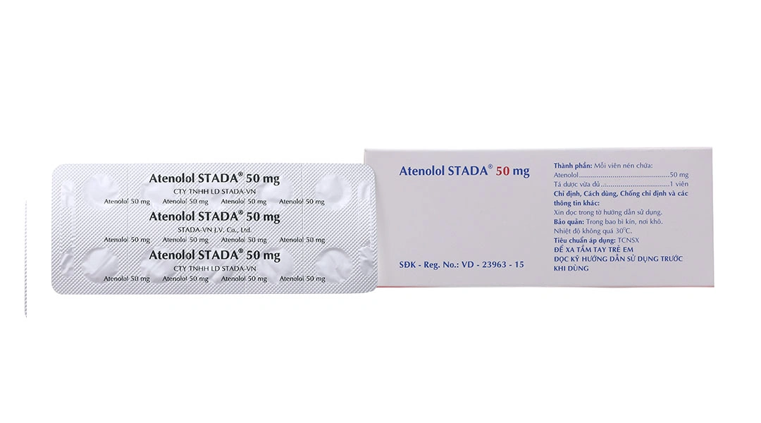 Atenolol Stada 50mg trị tăng huyết áp, đau thắt ngực (10 vỉ x 10 viên) - 1