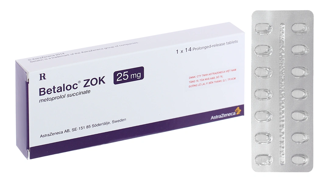 Betaloc ZOK 25mg trị tăng huyết áp, đau thắt ngực (1 vỉ x 14 viên) - 