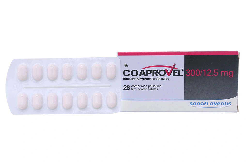 CoAprovel 300/12.5mg trị tăng huyết áp (2 vỉ x 14 viên) - 