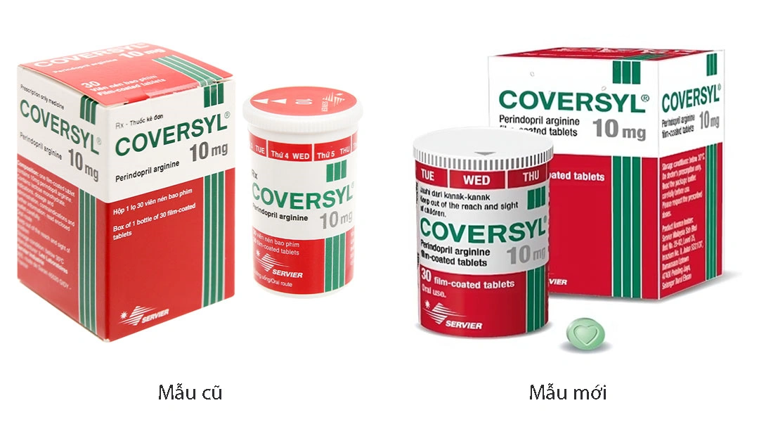 Coversyl 10mg điều trị tăng huyết áp, bệnh động mạch vành ổn định lọ 30 viên - 