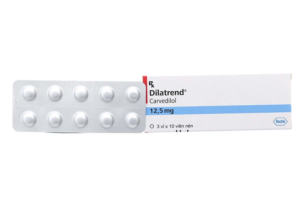 Dilatrend 12.5mg trị tăng huyết áp, suy tim (3 vỉ x 10 viên) - 