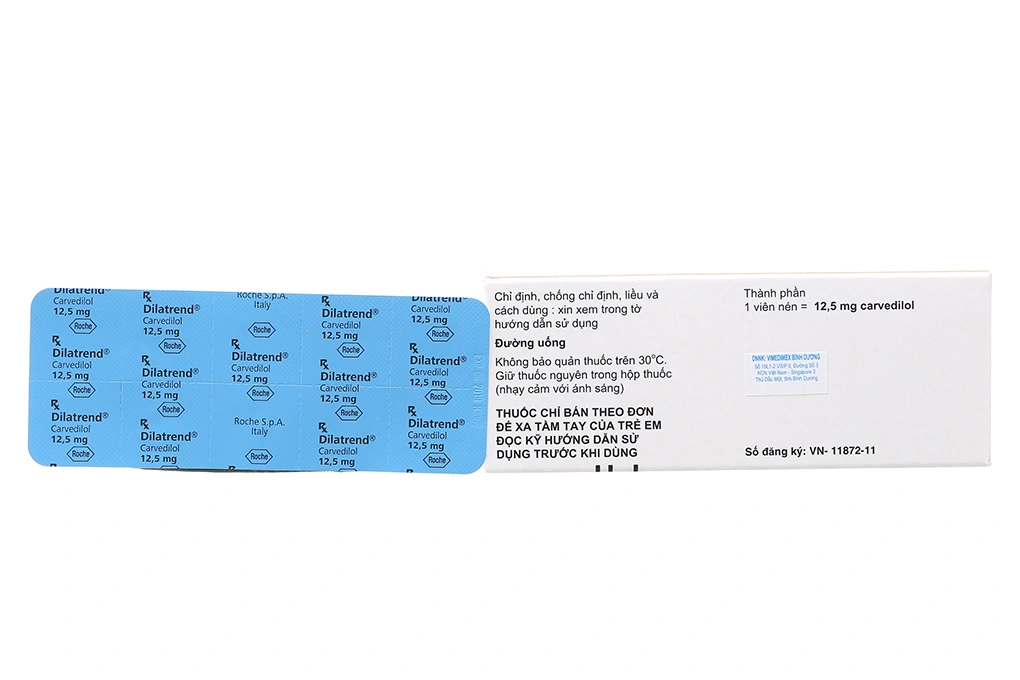 Dilatrend 12.5mg trị tăng huyết áp, suy tim (3 vỉ x 10 viên) - 1