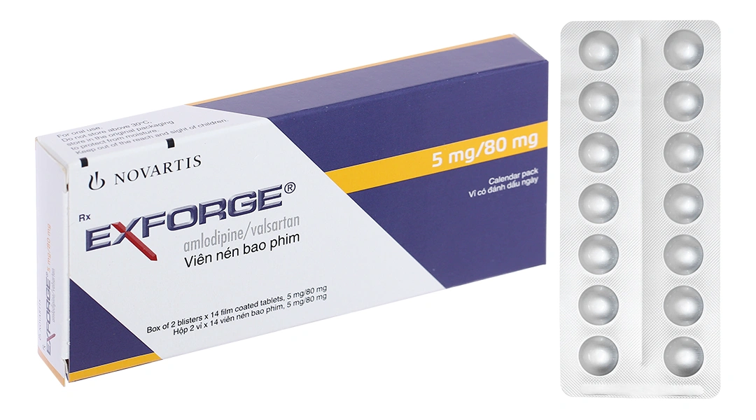 Exforge 5mg/80mg trị tăng huyết áp vô căn (2 vỉ x 14 viên) - 