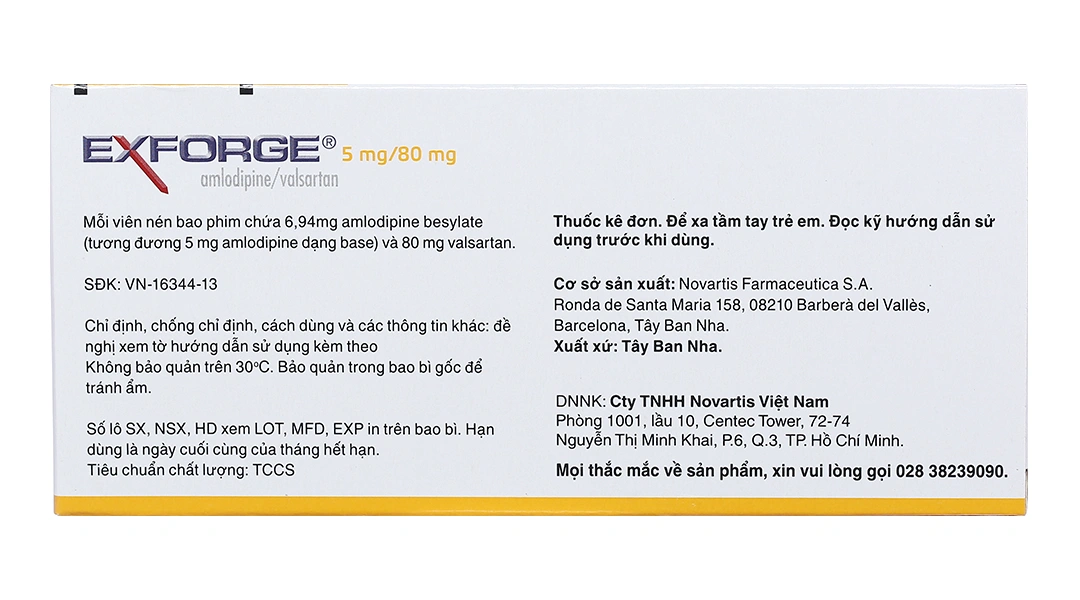Exforge 5mg/80mg trị tăng huyết áp vô căn (2 vỉ x 14 viên) - 2