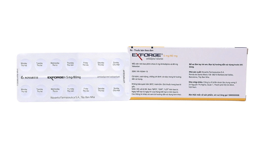 Exforge 5mg/80mg trị tăng huyết áp vô căn (2 vỉ x 14 viên) - 1