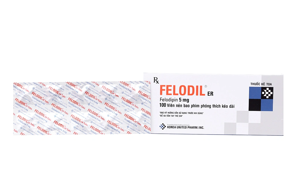 Felodil 5mg trị tăng huyết áp (10 vỉ x 10 viên) - 