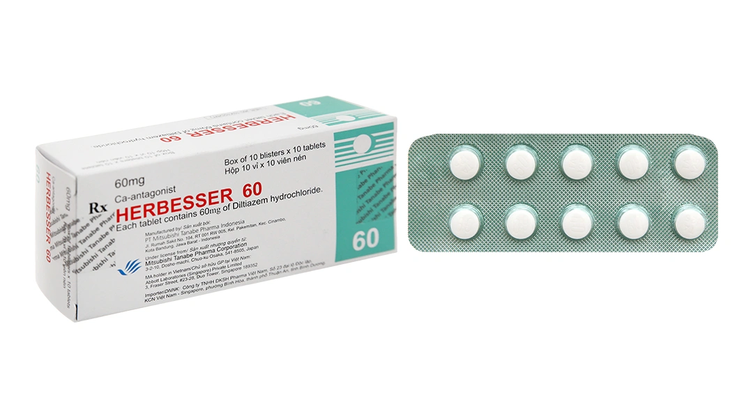Herbesser 60 trị tăng huyết áp, đau thắt ngực (10 vỉ x 10 viên) - 