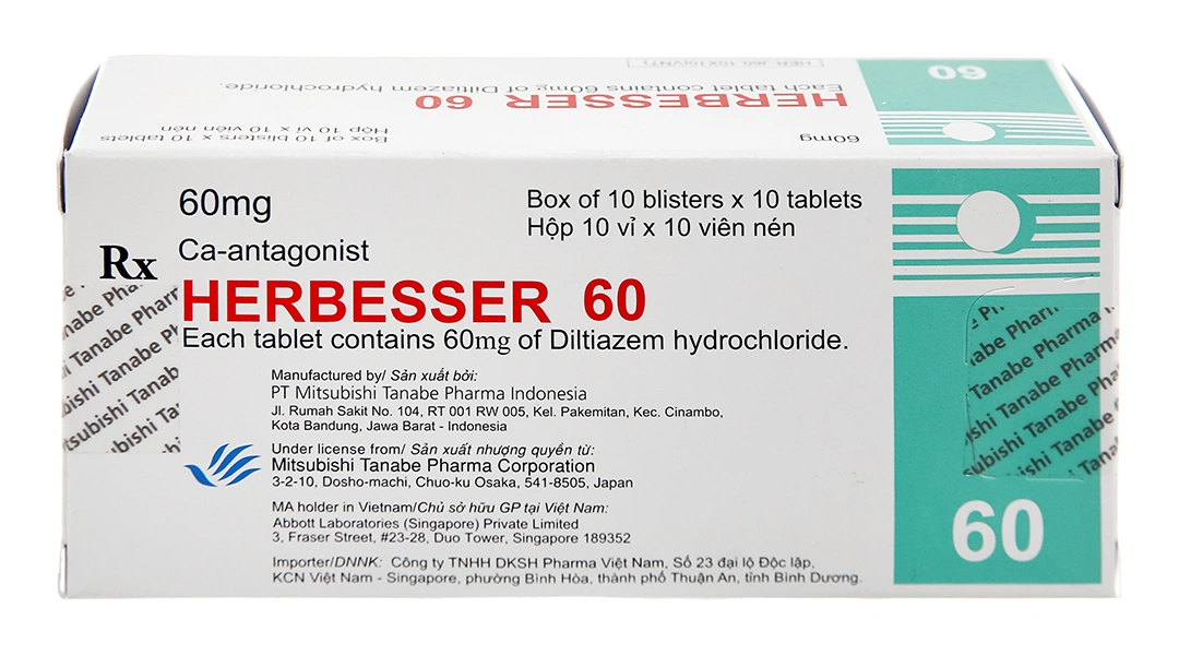 Herbesser 60 trị tăng huyết áp, đau thắt ngực (10 vỉ x 10 viên) - 1