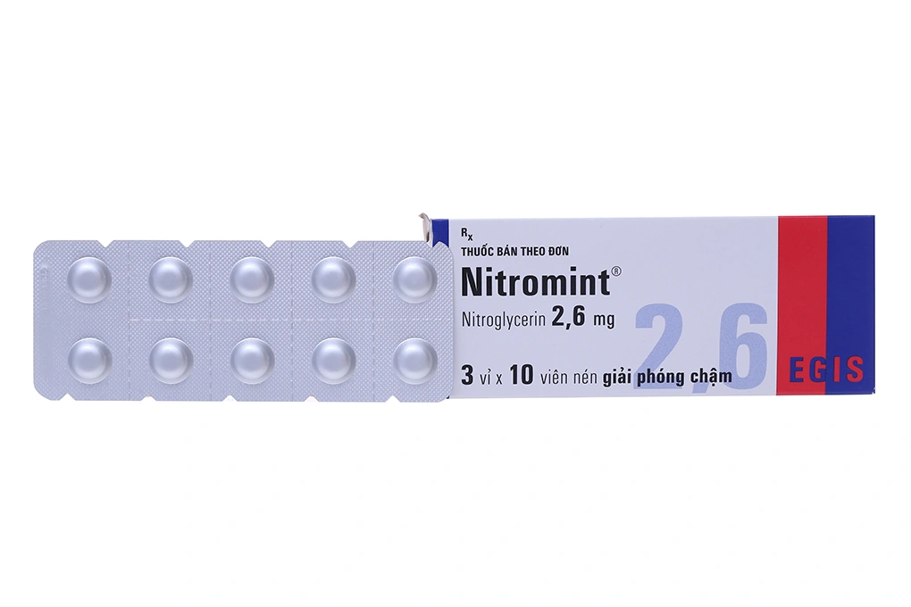 Nitromint 2.6mg trị đau thắt ngực, suy tim (3 vỉ x 10 viên) - 
