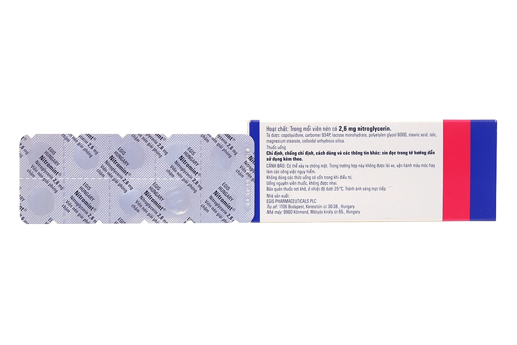 Nitromint 2.6mg trị đau thắt ngực, suy tim (3 vỉ x 10 viên) - 1