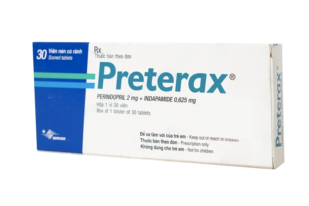 Preterax trị tăng huyết áp vô căn (1 vỉ x 30 viên) - 