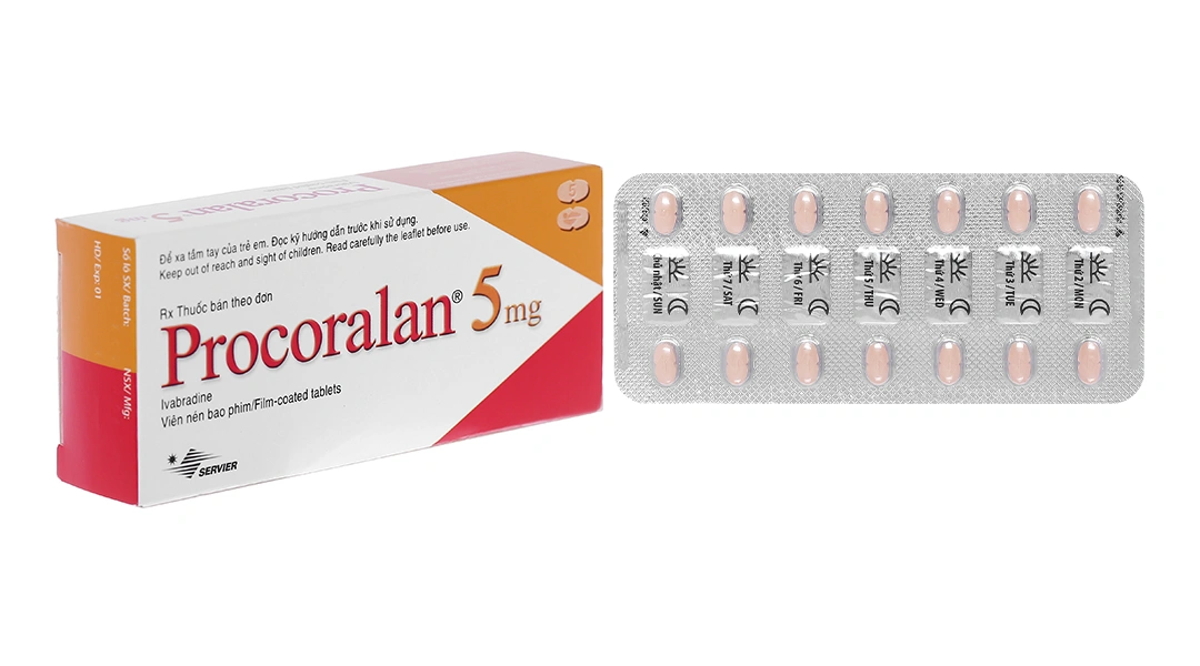 Procoralan 5mg trị đau thắt ngực, suy tim (4 vỉ x 14 viên) - 