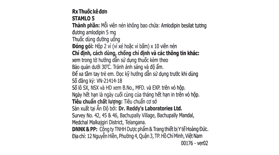 Stamlo 5 trị tăng huyết áp và thiếu máu cục bộ cơ tim (2 vỉ x 10 viên) - 4