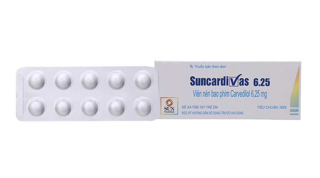 Suncardivas 6.25 trị tăng huyết áp, suy tim (5 vỉ x 10 viên) - 