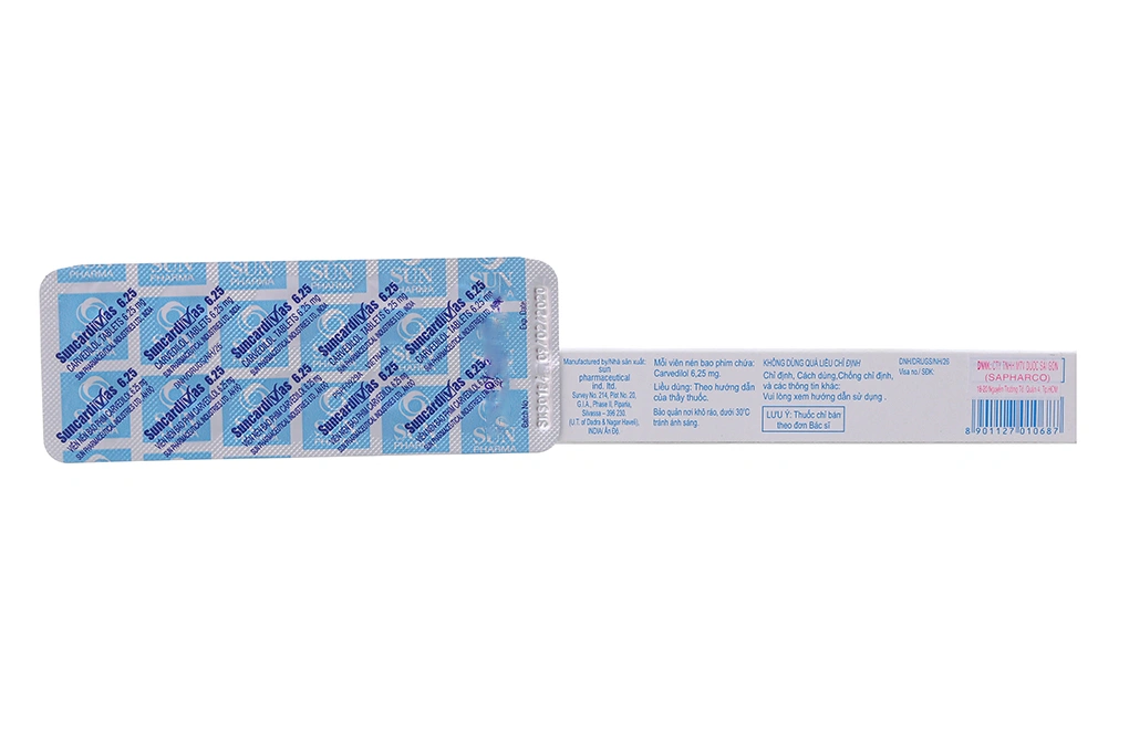 Suncardivas 6.25 trị tăng huyết áp, suy tim (5 vỉ x 10 viên) - 1