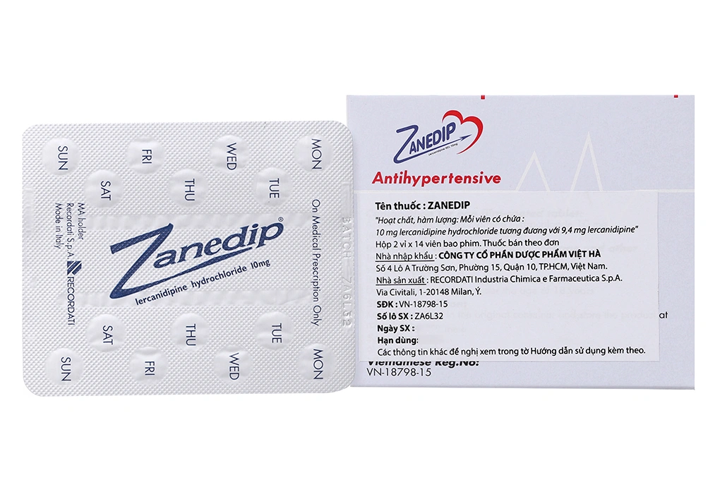 Zanedip 10mg trị tăng huyết áp vô căn từ nhẹ đến vừa (2 vỉ x 14 viên) - 1