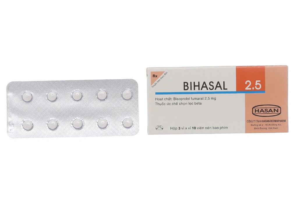 Bihasal 2.5 trị tăng huyết áp, đau thắt ngực, suy tim (3 vỉ x 10 viên) - 