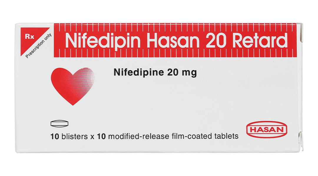 Nifedipin Hasan 20 Retard trị tăng huyết áp, đau thắt ngực (10 vỉ x 10 viên) - 2