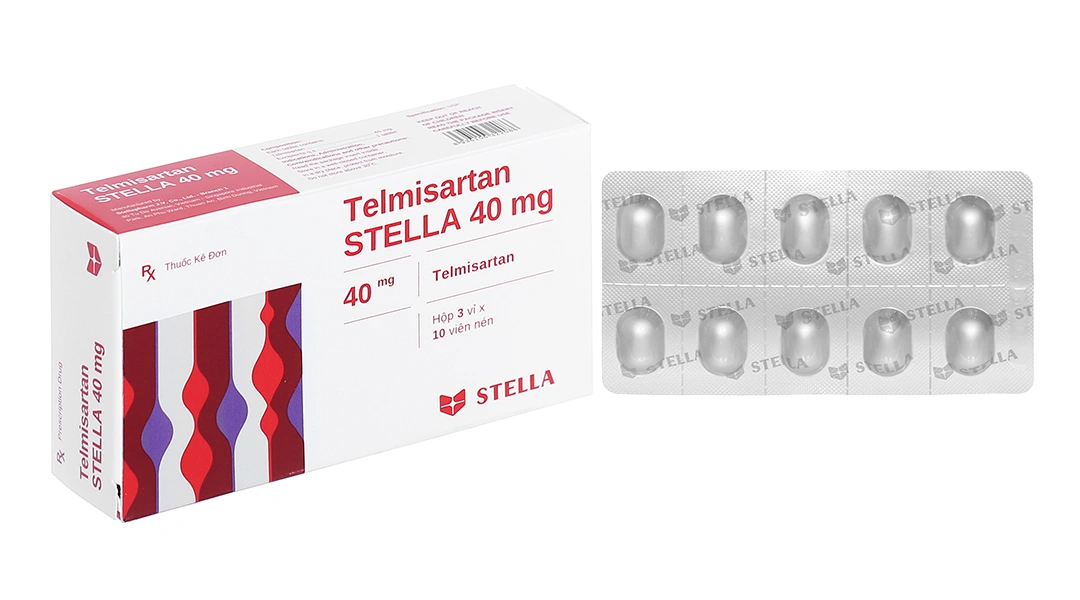 Telmisartan Stella 40mg trị tăng huyết áp, phòng ngừa bệnh tim mạch (3 vỉ x 10 viên) - 
