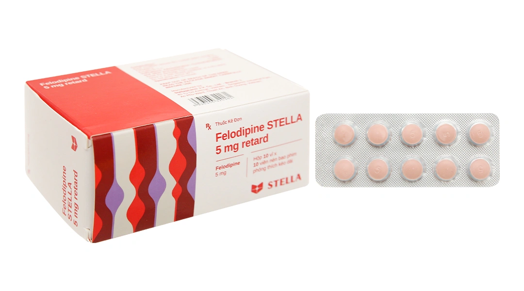 Felodipine Stella 5mg Retard trị tăng huyết áp, phòng đau thắt ngực (10 vỉ x 10 viên) - 