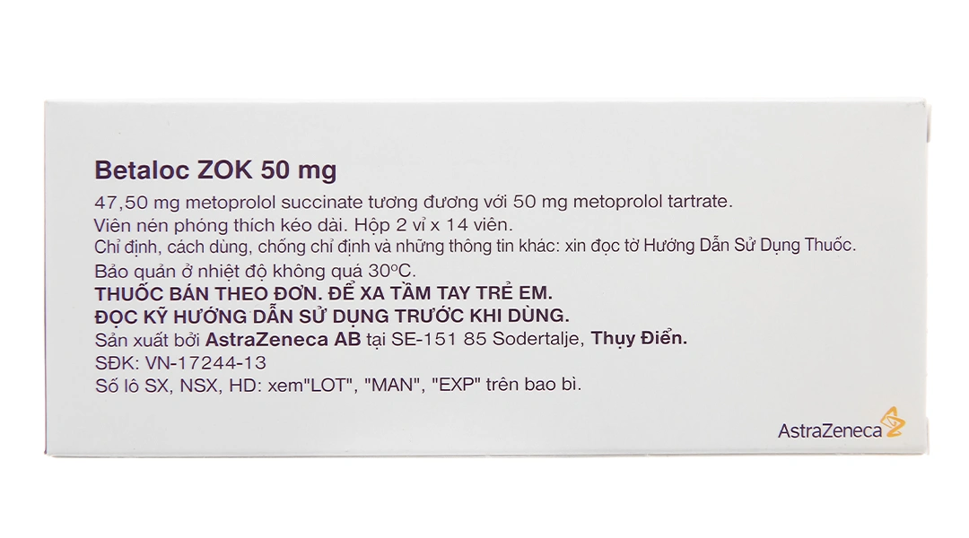 Betaloc ZOK 50mg trị tăng huyết áp, đau thắt ngực (2 vỉ x 14 viên) - 7