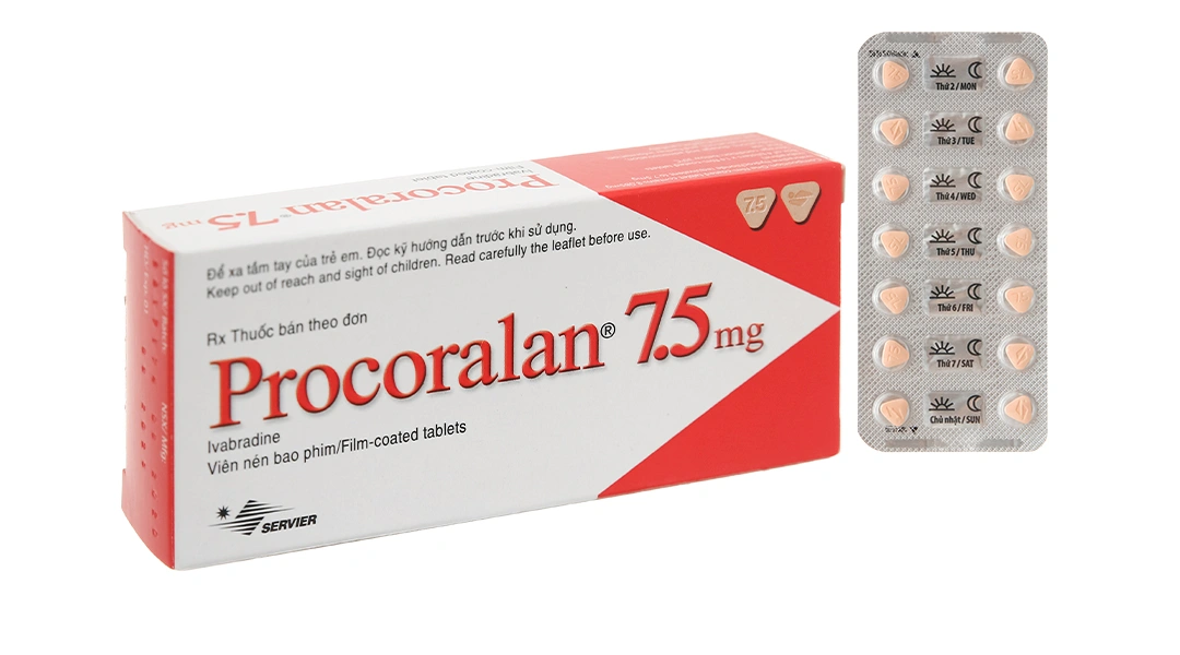 Procoralan 7.5mg trị đau thắt ngực, suy tim (4 vỉ x 14 viên) - 
