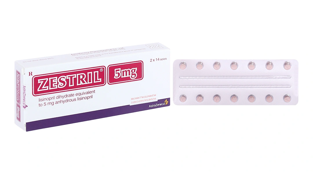 Zestril 5mg trị tăng huyết áp, suy tim (2 vỉ x 14 viên) - 